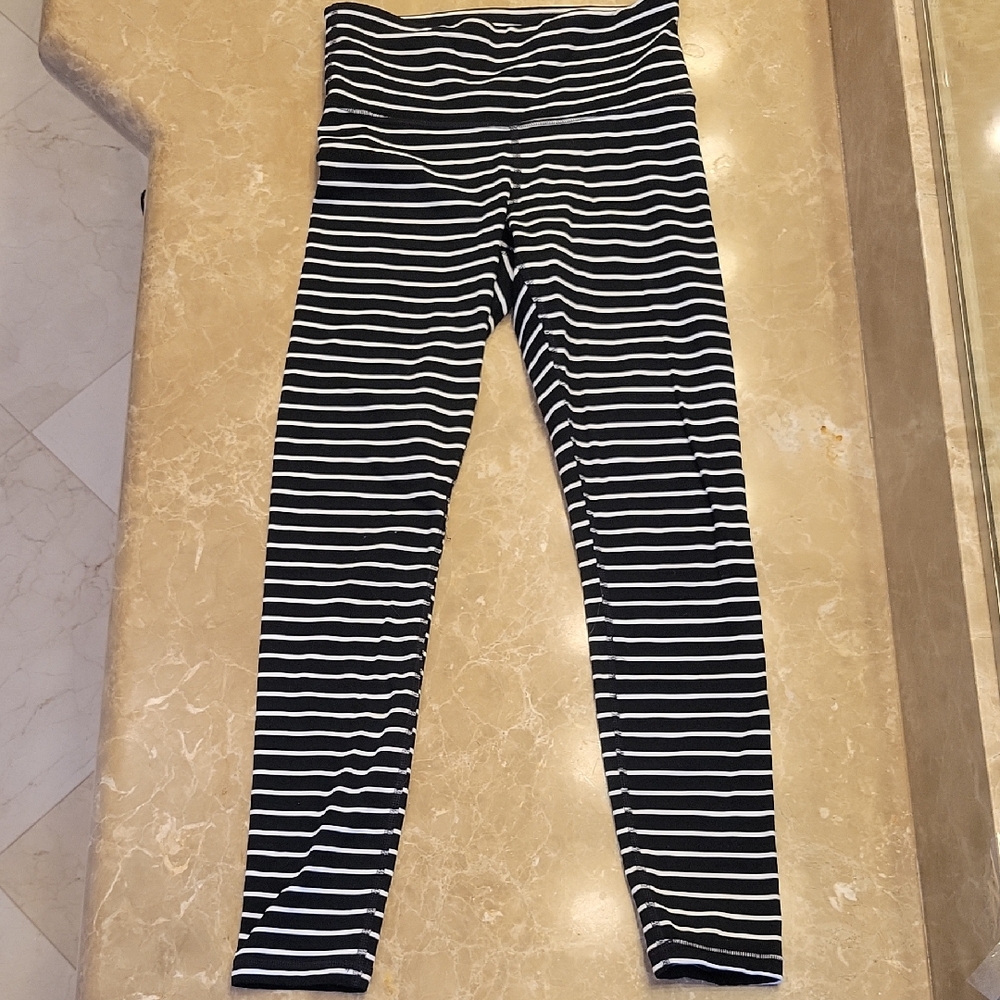 Athleta Black and White Striped Leggings,  XS
